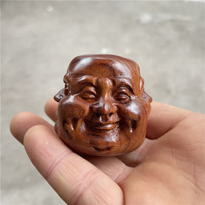 老挝花梨木雕工艺品摆件人生四态喜怒哀乐佛头四面佛像复古弥勒佛