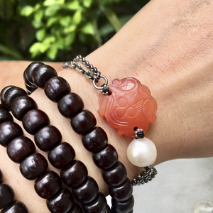 老玛瑙狮子头设计手链 简约中国风纯银长短可调节手链