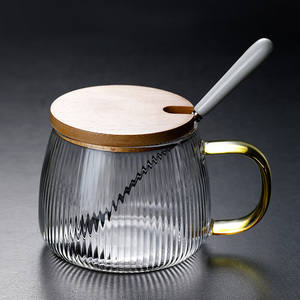 玻璃杯带盖勺把手耐高温燕麦牛奶早餐杯子家用大容量耐热水杯茶杯