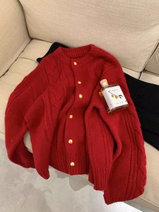 高级感软糯慵懒本命年大红色毛衣外套女秋冬2023新款针织开衫上衣