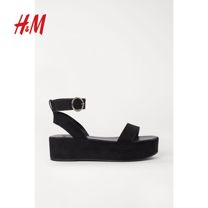 hm 女鞋鞋子凉鞋女2020新款夏季黑色简约防水台平跟厚底鞋0858992