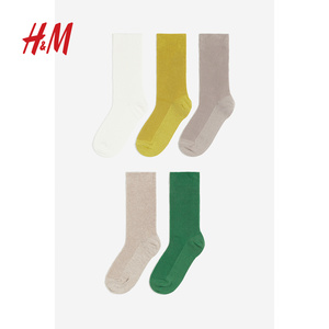 HM女童5对装袜子纯色夏季季简约舒适紧口罗纹针织长袜1194591