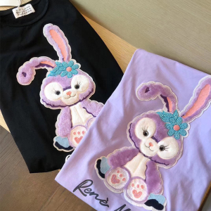 香芋紫可爱兔子刺绣t恤秋女网红宽松中长款短袖印花卡通上衣ins潮