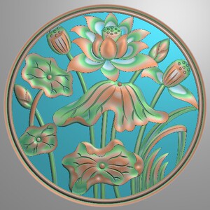 通雕透雕圆形荷花花草莲蓬镂空浮雕精雕图bmp灰度图石雕木雕装饰