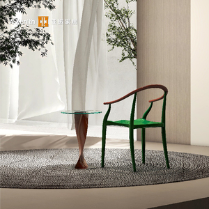 亚振家居海派家具楠德青黛绿君兰扶手椅丹枫红茶几