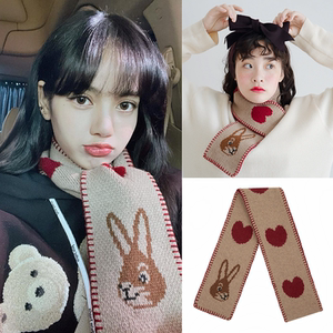 lisa同款~韩国代购21冬socks appeal兔兔爱心图案保暖针织围巾