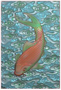 46牌祥云鲤鱼挂件祥云底纹花纹年年有余牌子精雕图浮雕灰度图雕刻