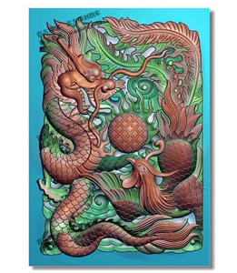仿古龙凤呈祥戏珠玉雕龙凤牌子挂件精雕图浮雕灰度图电脑雕刻46牌