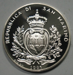圣马力诺1995年1000里拉  奥运会  银币