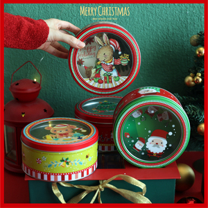 圆形透明胶片天窗马口铁盒圣诞节礼物礼品盒翻糖曲奇烘焙包装盒子