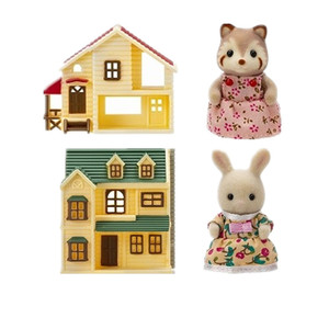 日本森林家族迷你款绿丘屋兔宝宝 红顶大屋浣熊宝宝 过家家玩具