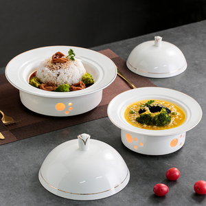 酒店西餐厅用品陶瓷盘子餐盘带盖牛排鱼翅海参鲍鱼捞饭中式盅带炉