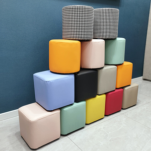 早教中心软包凳小凳子幼儿园沙发凳彩色方墩儿童凳子家用皮凳矮凳