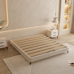 全实木床架现代简约全真皮软包床排骨架无床头床奶油风榻榻米床