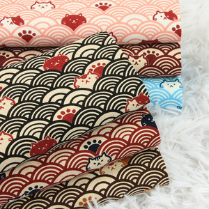 台湾厚棉布和风日系猫咪波纹印花布料 手工DIY 口金包包面料纯棉
