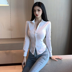 v领职业ol白衬衫女长袖2022春秋新款夜场紧身气质性感工作服衬衣