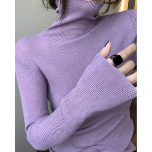 香芋紫高领紧身羊毛针织衫女春季洋气爆款内搭堆堆领毛衣打底上衣