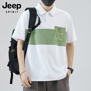Jeep吉普短袖t恤男士夏季薄款拼色翻领上衣服潮流休闲polo衫男款