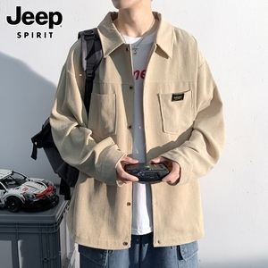 Jeep吉普春季长袖衬衫男士潮牌宽松百搭灯芯绒运动休闲衬衣外套男