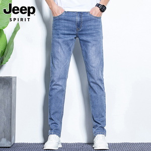 Jeep吉普牛仔裤男士夏季新款潮流弹力纯棉修身小脚蓝色长裤子男裤