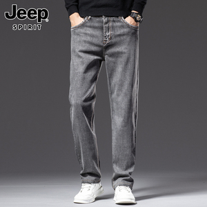 Jeep吉普牛仔裤男直筒宽松夏季青年弹力烟灰色长裤新款潮流男裤子