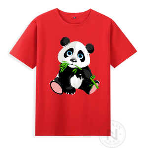 纯棉中国风山水画国宝大熊猫吃竹子panda短袖t恤衣服有儿童装亲子