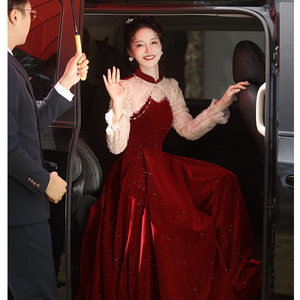 新中式敬酒服新娘2024新款结婚高级感订婚礼服女红色长袖夏季旗袍