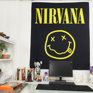 马吉吉 摇滚涅槃nirvana乐队挂布酒吧卧室装饰背景布笑脸海报墙布