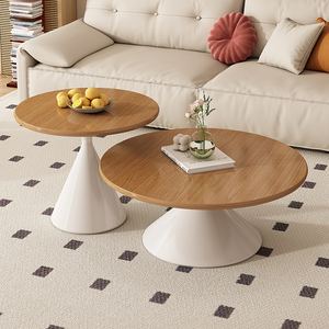 网红实木极简茶几小户型客厅家用奶油风创意圆形组合桌子轻奢现代