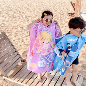 儿童浴巾斗篷带帽男女童吸水速干游泳浴袍宝宝卡通度假便携沙滩巾