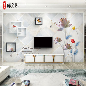 18d电视背景墙纸客厅大气奢华无缝墙布现代简约大理石立体壁纸画