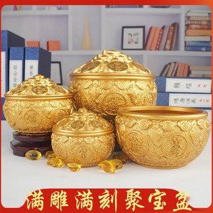 纯铜聚宝盆摆件带盖子成品黄铜缸招财聚财大家用客厅结婚开业礼品