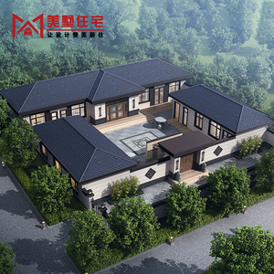 农村中国风四合院自建房一层别墅带院别墅设计图纸全套施工效果图