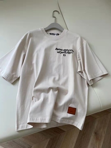 acne studios日本代购2021春夏款皮质笑脸贴布刺绣男女圆领短袖