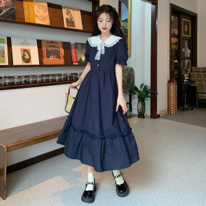 娃娃领连衣裙少女夏装2024年新款长裙初中高中学生到脚踝森系裙子
