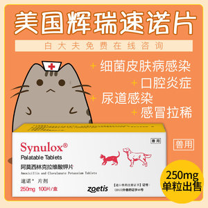 辉瑞速诺猫狗消炎阿莫西林兽用皮肤螨虫真菌消炎止痒片250mg单粒