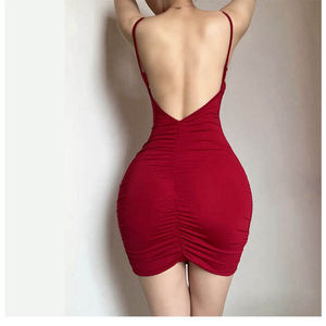 特大码300斤性感露背红色吊带连衣裙夏季欧美气质小心机包臀裙