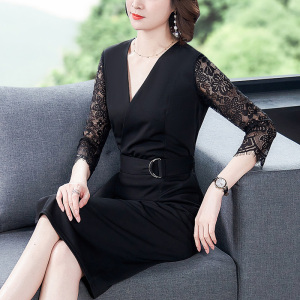 贵夫人妈妈秋装七分袖蕾丝连衣裙高端洋气奢华大牌名媛气质女人味