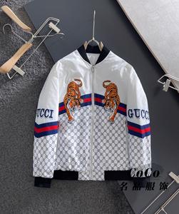 代购gucci/古奇21aw冬装满印gg字母logo胸前老虎图案夹克棉服外套