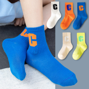 儿童袜子夏季中筒网眼透气纯棉蓝色c全棉春秋款男童网红潮款大童