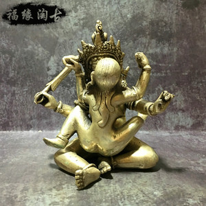 仿古纯铜藏传密宗双修双身欢喜佛白铜欢喜财神佛像居家摆件旺婚姻