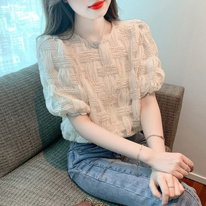 巴酷森2023夏季新款韩系甜美气质减龄设计感小衫短袖圆领女装上衣