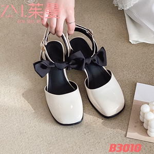 3010茱曼女鞋正品全皮真皮凉鞋花朵中跟圆头包头在逃公主2022夏款