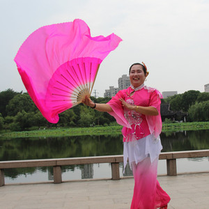 2把包邮舞蹈扇子跳舞扇加长仿真丝一尺二五套长绸双面广场秧歌扇