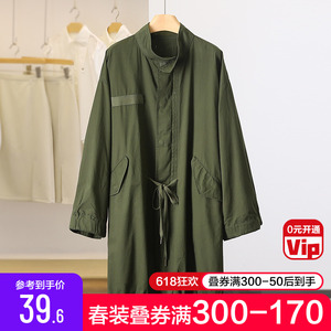 【张lin】军绿色宽松立领中长款风衣外套2024春季新专柜撤柜女装