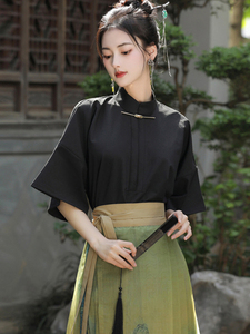 新中式衬衫立领短袖小衫国风元素改良汉服古风上衣配马面裙的衬衣
