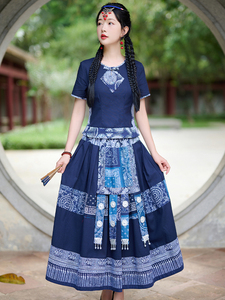 云南刺绣民族风女装复古棉麻套装夏季苗族服装女成人中国风演出服