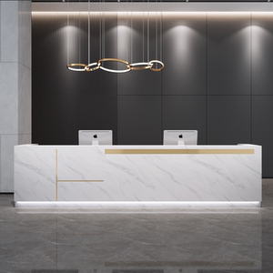 公司前台接待台简约现代仿大理石纹烤漆收银台不锈钢大厅吧台定制