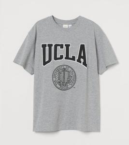 ucla校徽印花灰色女士学院风宽松短袖t恤0762558 hm正品国内代购