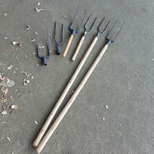 手工锻打两股叉稻干叉废料叉铲长柄两齿叉垃圾叉子老农具道具钢叉